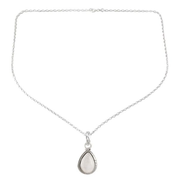 Alternate image for Rainbow Moonstone and Sterling Silver Pendant Necklace Halo Effect in White