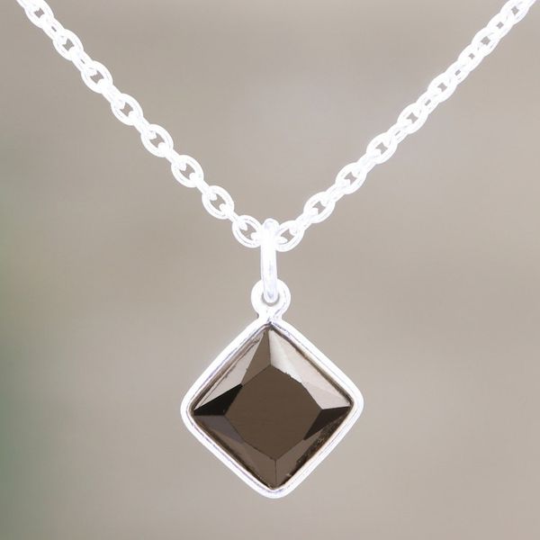 Alternate image for Indian Black Onyx and Sterling Silver Pendant Necklace Liquid Smoke