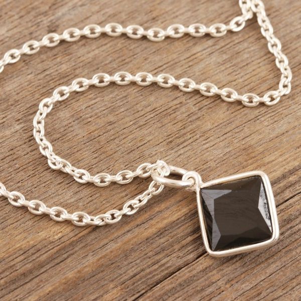 Alternate image for Indian Black Onyx and Sterling Silver Pendant Necklace Liquid Smoke
