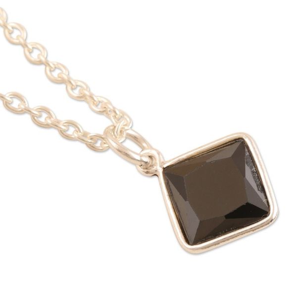Alternate image for Indian Black Onyx and Sterling Silver Pendant Necklace Liquid Smoke