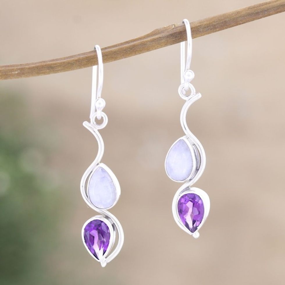 Handcrafted Indian Amethyst Dangle Earrings 'Hall of Fame in Purple'