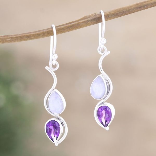 Alternate image for Handcrafted Indian Amethyst Dangle Earrings Hall of Fame in Purple