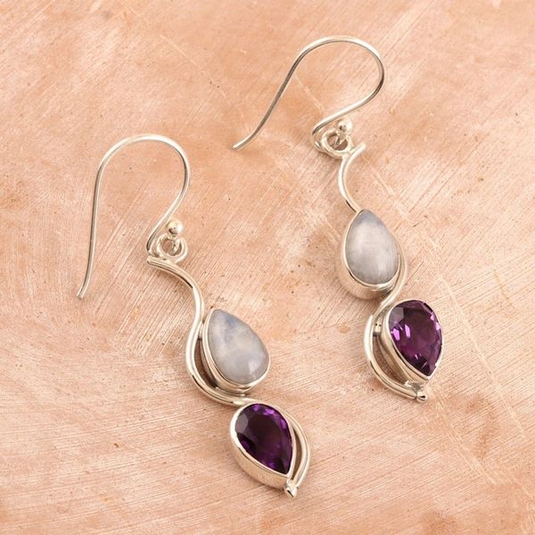 Alternate image for Handcrafted Indian Amethyst Dangle Earrings Hall of Fame in Purple