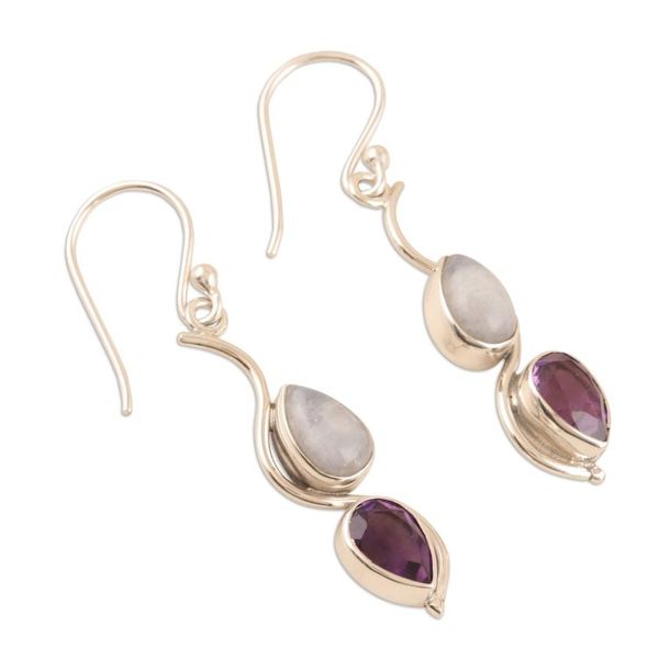 Alternate image for Handcrafted Indian Amethyst Dangle Earrings Hall of Fame in Purple