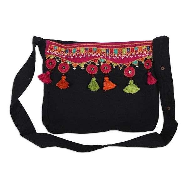 Alternate image for Handmade Embroidered Cotton Sling Bag Gujarat Beauty