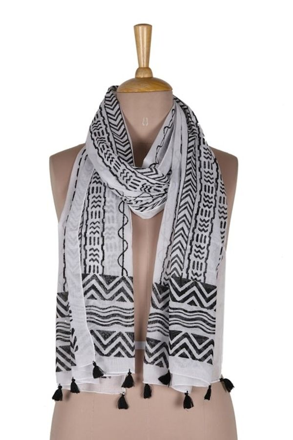 Alternate image for Geometric Block-Printed Cotton Shawl Creative Path