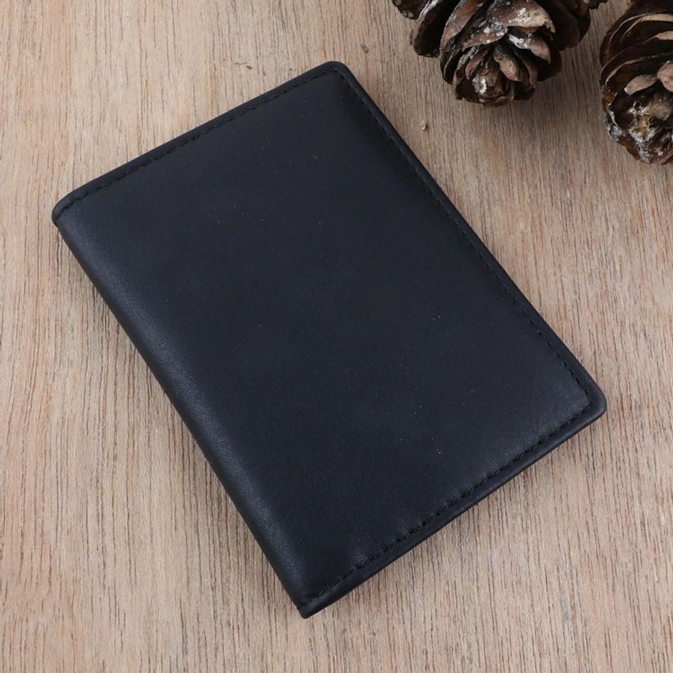 Artisan Crafted Black Leather Wallet 'Chic Essentials'