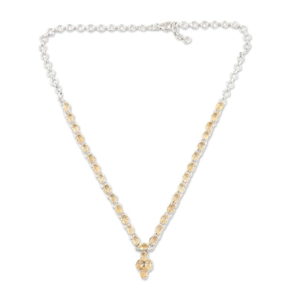 Rhodium-Plated Sterling Silver Citrine Pendant Necklace 'Cheerful Music'