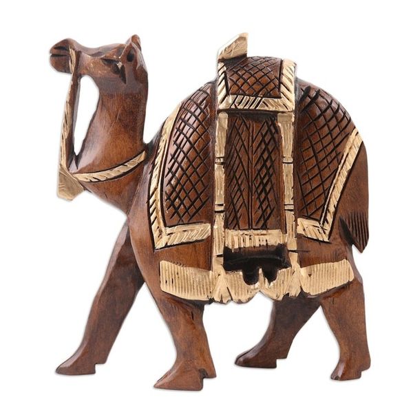 Alternate image for Camel Wood Figurine Hand-carved and Hand-painted in India Camel Walk