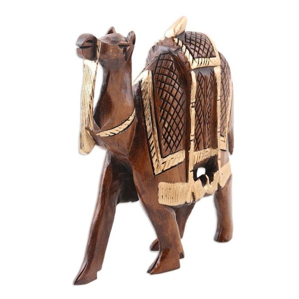 Alternate image for Camel Wood Figurine Hand-carved and Hand-painted in India Camel Walk