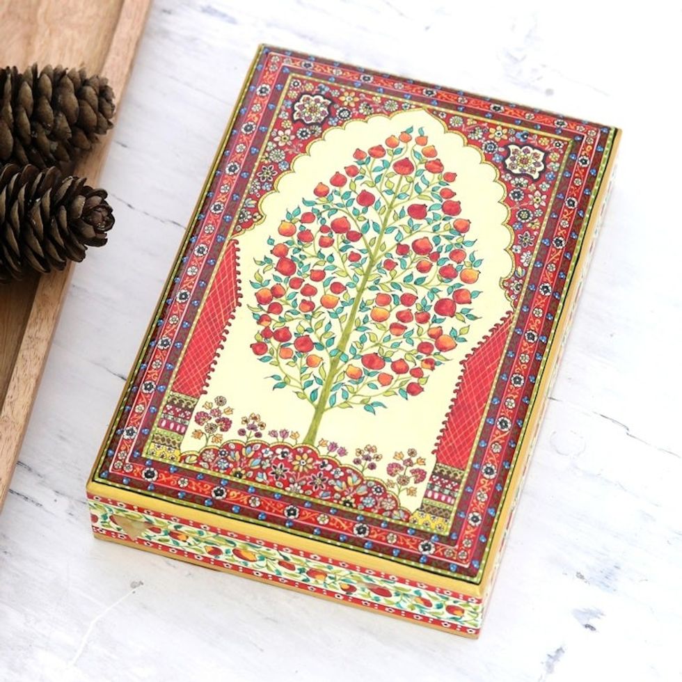 Artisan Crafted Tree Motif Jewelry Box 'Kashmir Flavor'