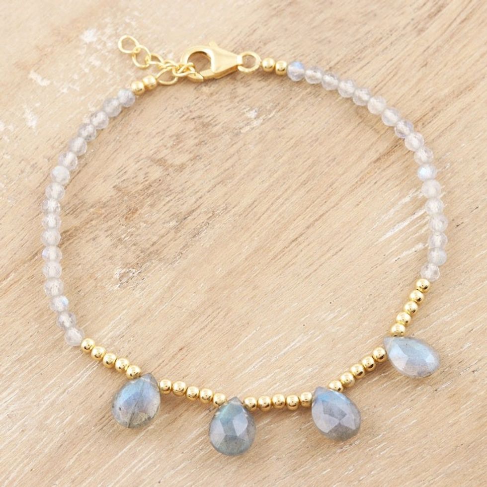 Gold-Plated Labradorite Charm Bracelet 'Early Morning Rain'