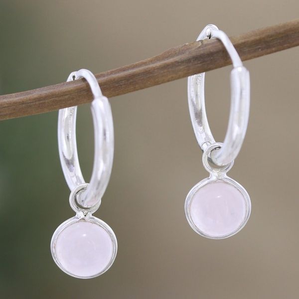 Alternate image for Amethyst and Rose Quartz Earrings with Cross Motif Soft and Sweet
