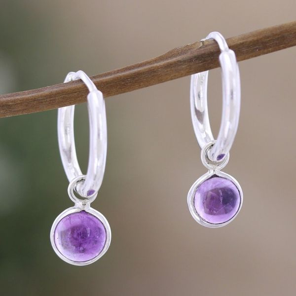 Alternate image for Amethyst and Rose Quartz Earrings with Cross Motif Soft and Sweet