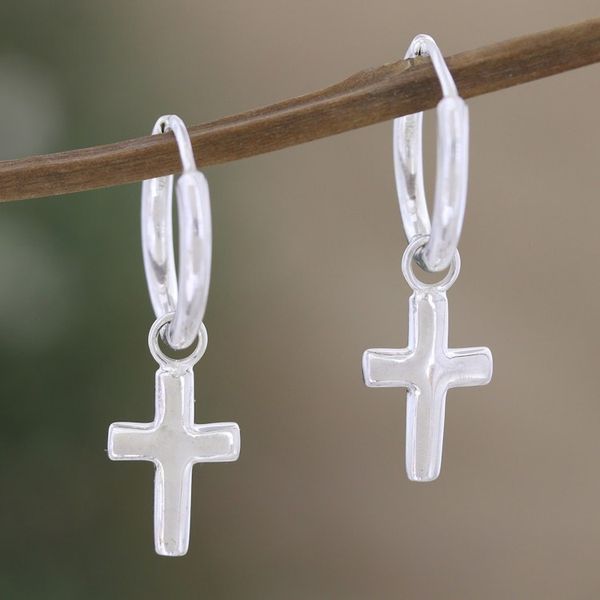 Alternate image for Amethyst and Rose Quartz Earrings with Cross Motif Soft and Sweet