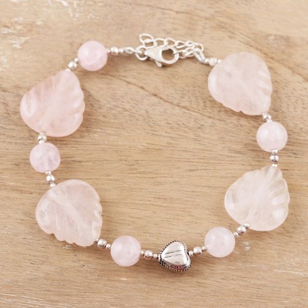 Alternate image for Rose Quartz and Sterling Silver Beaded Bracelet Pale Passion