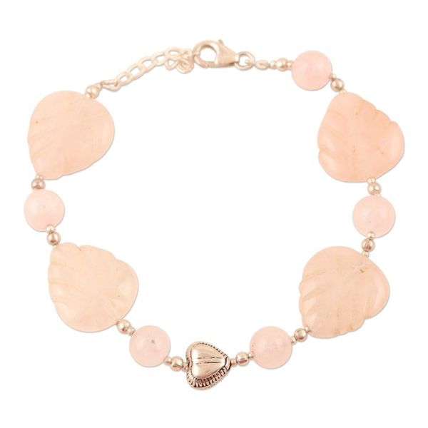 Alternate image for Rose Quartz and Sterling Silver Beaded Bracelet Pale Passion