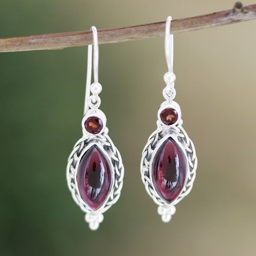 Handcrafted Garnet and Sterling Silver Dangle Earrings 'Sweet Berry'