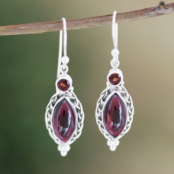 Alternate image for Handcrafted Garnet and Sterling Silver Dangle Earrings Sweet Berry