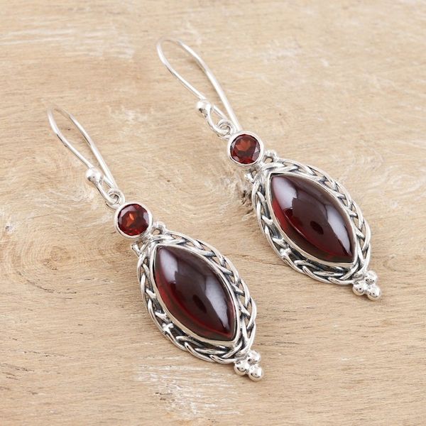 Alternate image for Handcrafted Garnet and Sterling Silver Dangle Earrings Sweet Berry