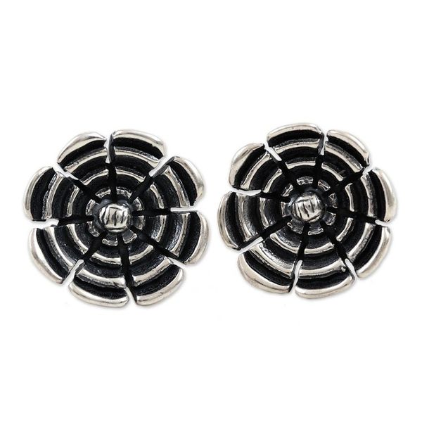 Alternate image for Sterling Silver Floral Button Earrings Antique Beauty