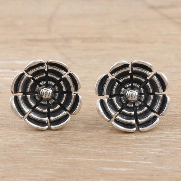 Alternate image for Sterling Silver Floral Button Earrings Antique Beauty