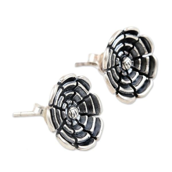 Alternate image for Sterling Silver Floral Button Earrings Antique Beauty