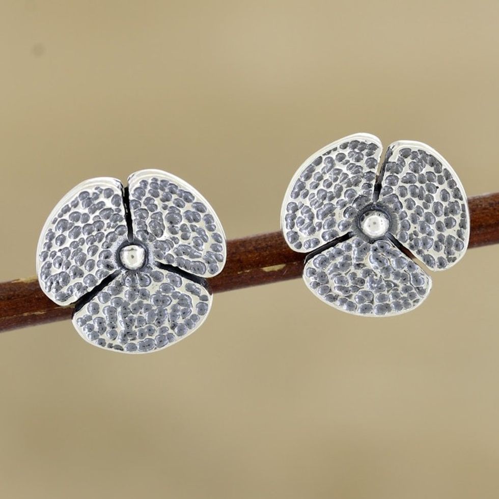 Handmade Sterling Silver Floral Button Earrings 'Turning Heads'