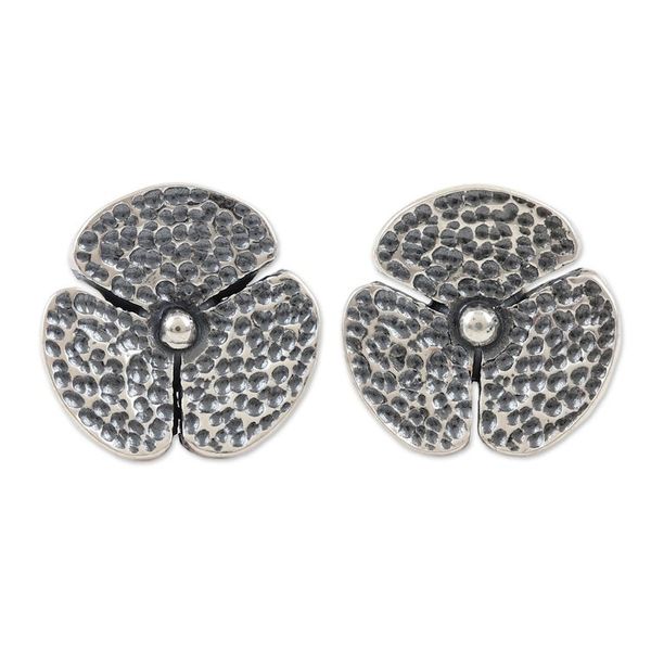Alternate image for Handmade Sterling Silver Floral Button Earrings Turning Heads