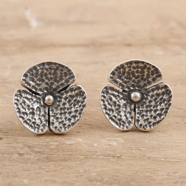 Alternate image for Handmade Sterling Silver Floral Button Earrings Turning Heads