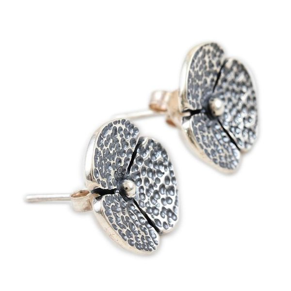 Alternate image for Handmade Sterling Silver Floral Button Earrings Turning Heads