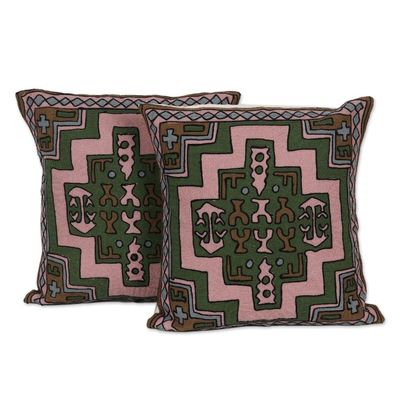 Alternate image for Embroidered Geometric Motif Cotton Cushion Covers Pair Spring Geometry