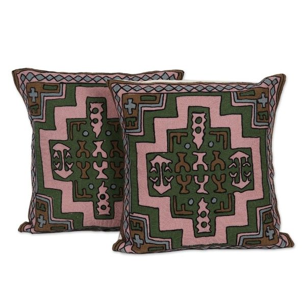 Alternate image for Embroidered Geometric Motif Cotton Cushion Covers Pair Spring Geometry