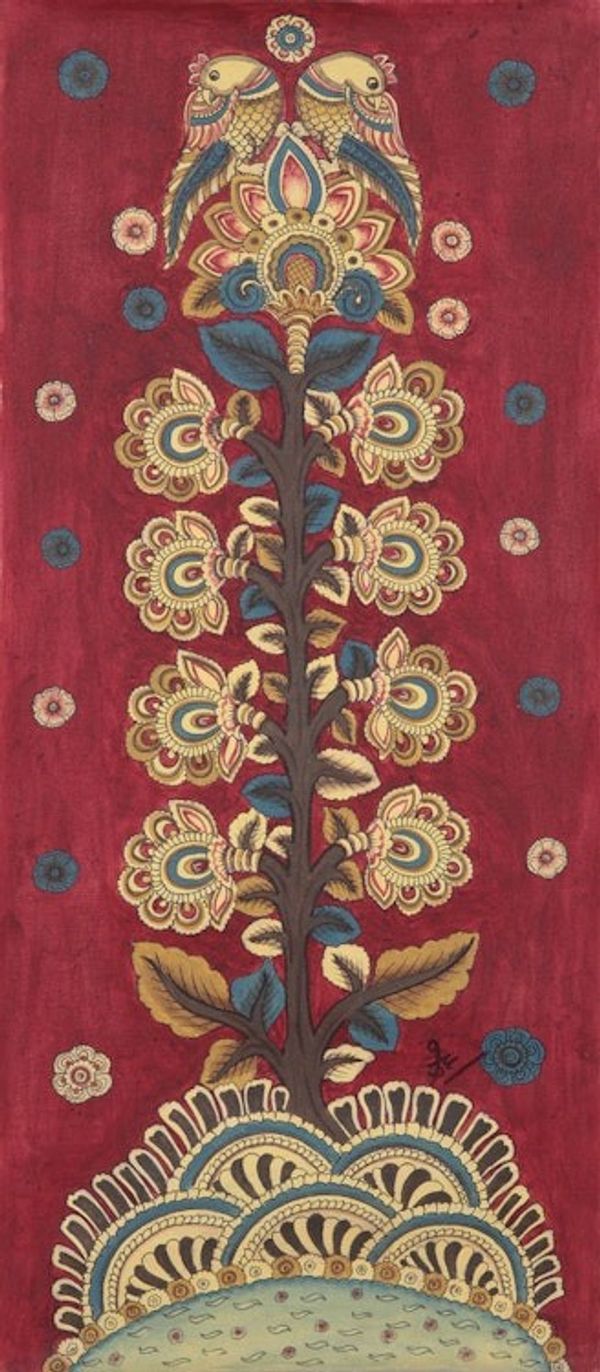 Alternate image for Original Signed Kalamkari Acrylic Painting The Delicate Bond Maroon