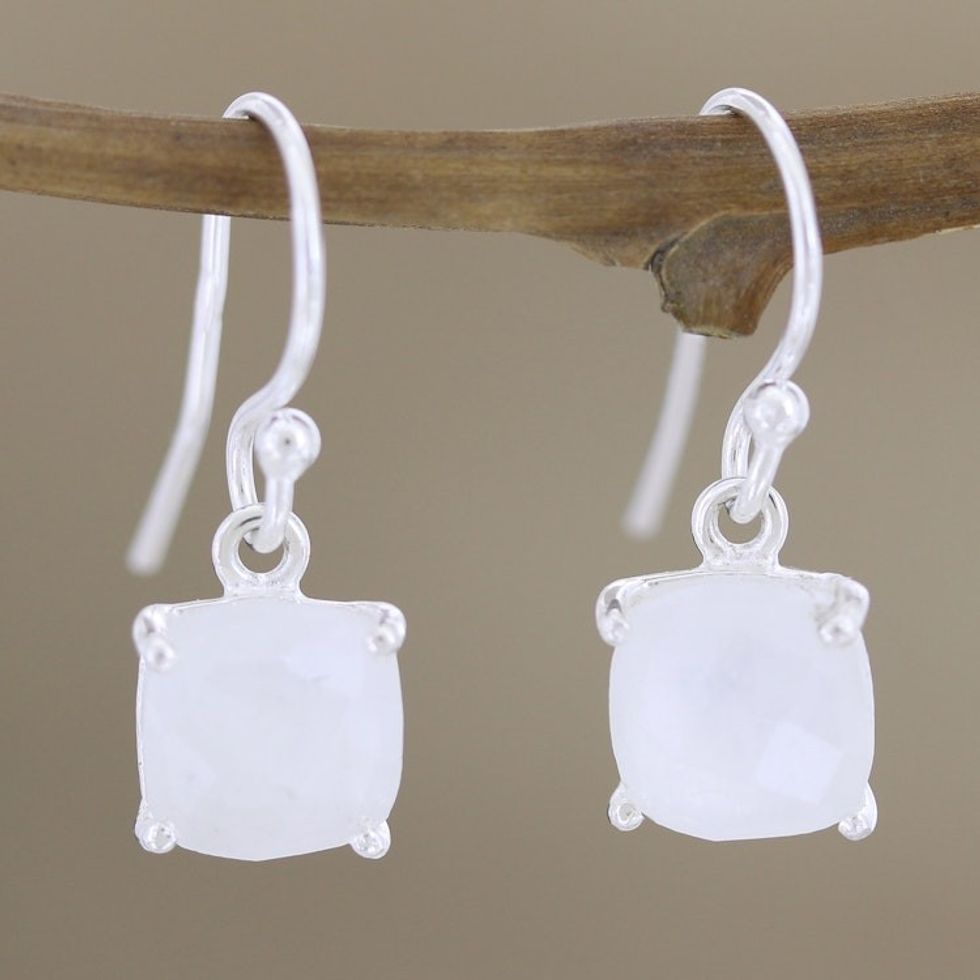 Sterling Silver and Rainbow Moonstone Dangle Earrings 'Heaven Sent'