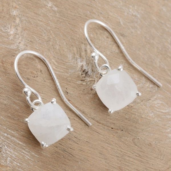 Alternate image for Sterling Silver and Rainbow Moonstone Dangle Earrings Heaven Sent