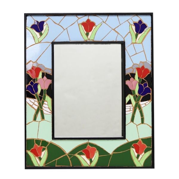 Alternate image for Ceramic Mosaic Wall Mirror with Floral Motif Spring Mosaic