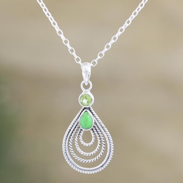 Alternate image for Hand Crafted Peridot and Sterling Silver Pendant Necklace Radiate in Green