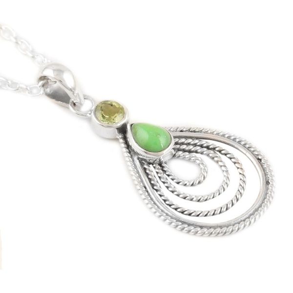 Alternate image for Hand Crafted Peridot and Sterling Silver Pendant Necklace Radiate in Green