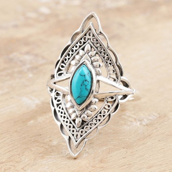 Alternate image for Hand Made Sterling Silver Cocktail Ring from India Majestic Sky