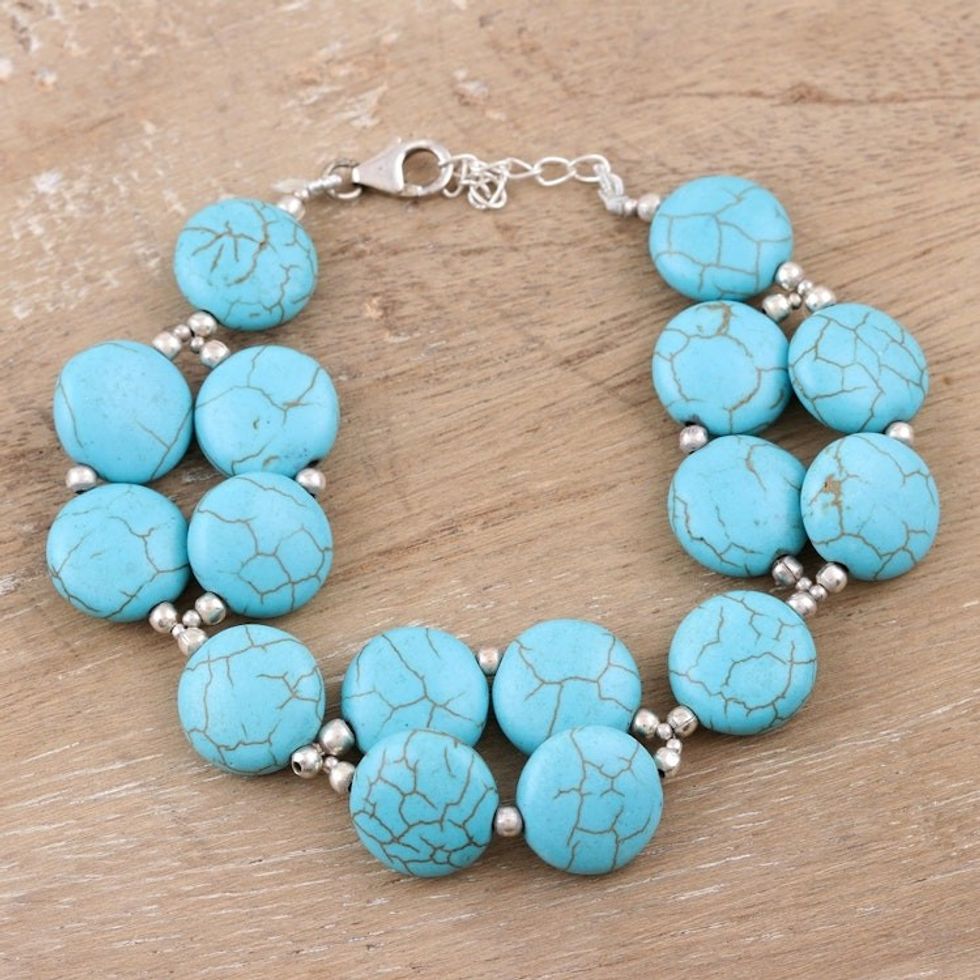 Hand Crafted Sterling Silver and Calcite Beaded Bracelet 'Like Clockwork'