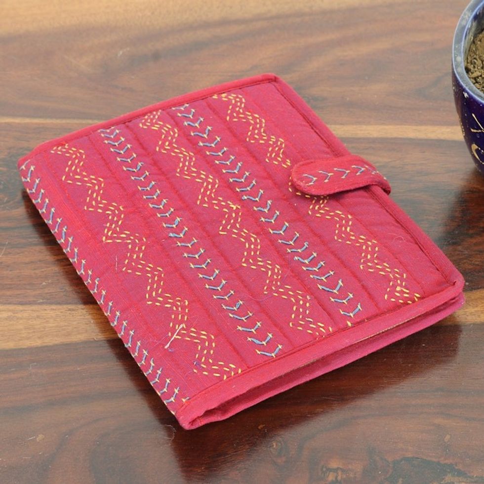 Cerise Silk and Jute Journal with 40 Handmade Paper Pages 'Cerise Secrets'
