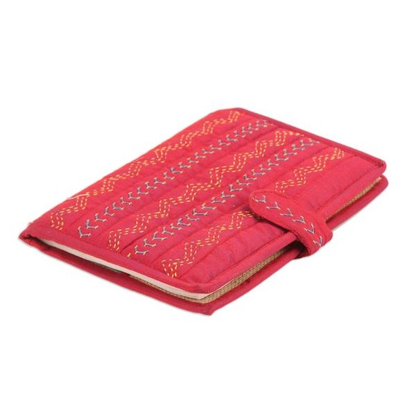 Alternate image for Cerise Silk and Jute Journal with 40 Handmade Paper Pages Cerise Secrets