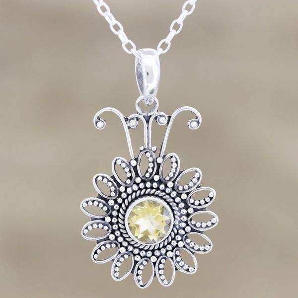 Alternate image for Sterling Silver and Citrine Pendant Necklace Floral Games