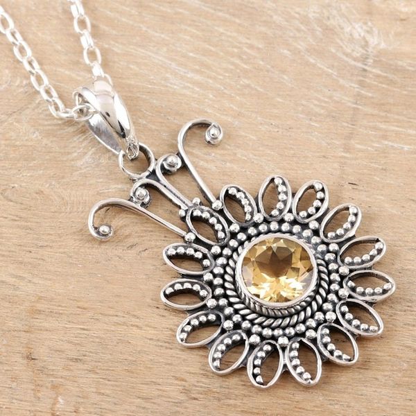 Alternate image for Sterling Silver and Citrine Pendant Necklace Floral Games