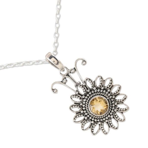 Alternate image for Sterling Silver and Citrine Pendant Necklace Floral Games