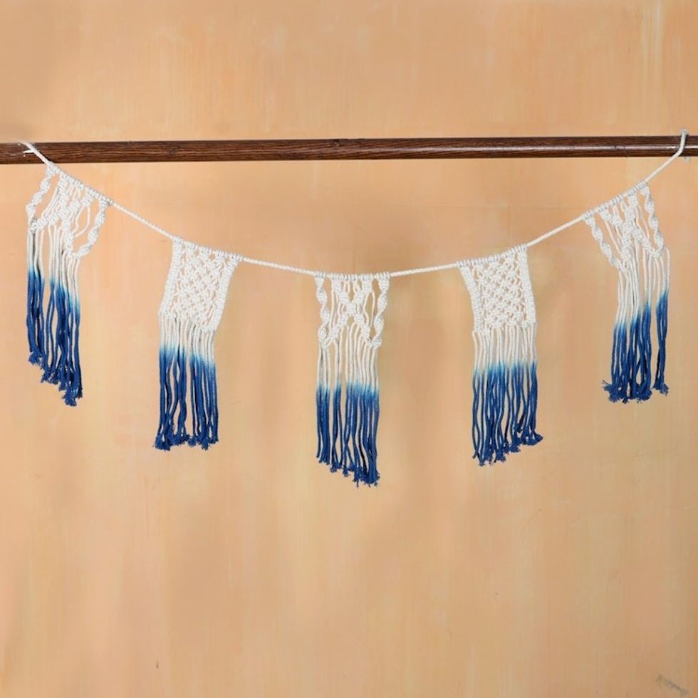 Hand-Knotted Cotton Macrame Bunting 'Starry Twist'