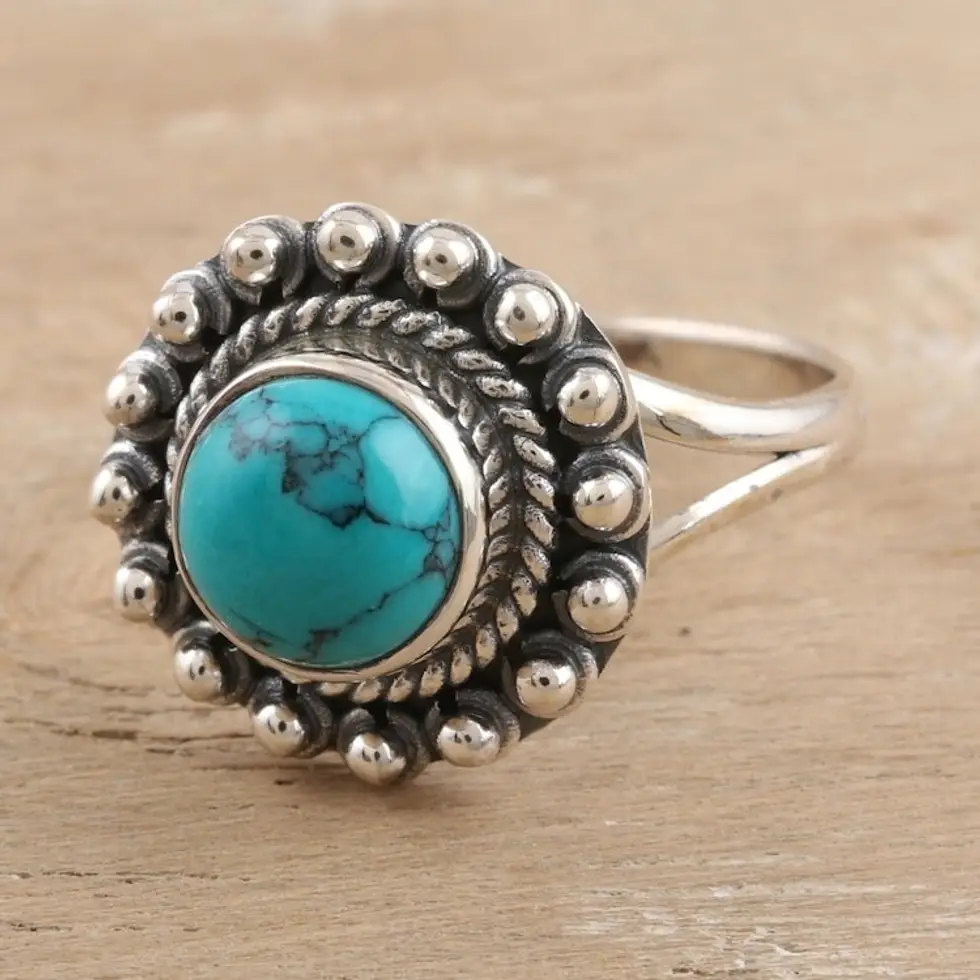 Handmade Sterling Silver Cocktail Ring 'Turquoise Day'