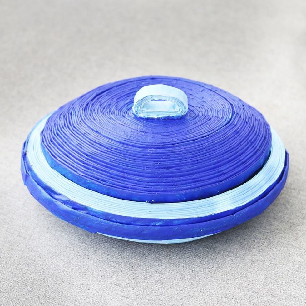 Eco-Friendly Blue Paper Basket from India 'Elliptical Beauty'