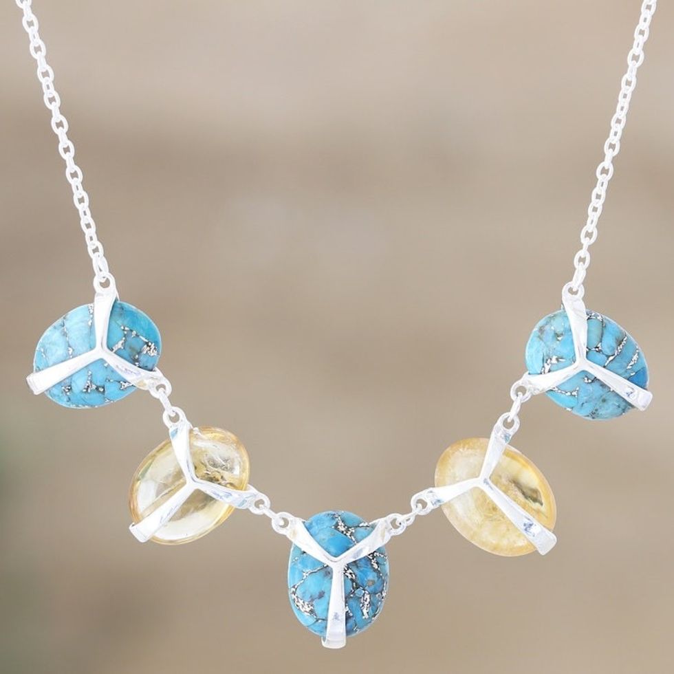 Handmade Citrine and Sterling Silver Pendant Necklace 'Between Day and Night'